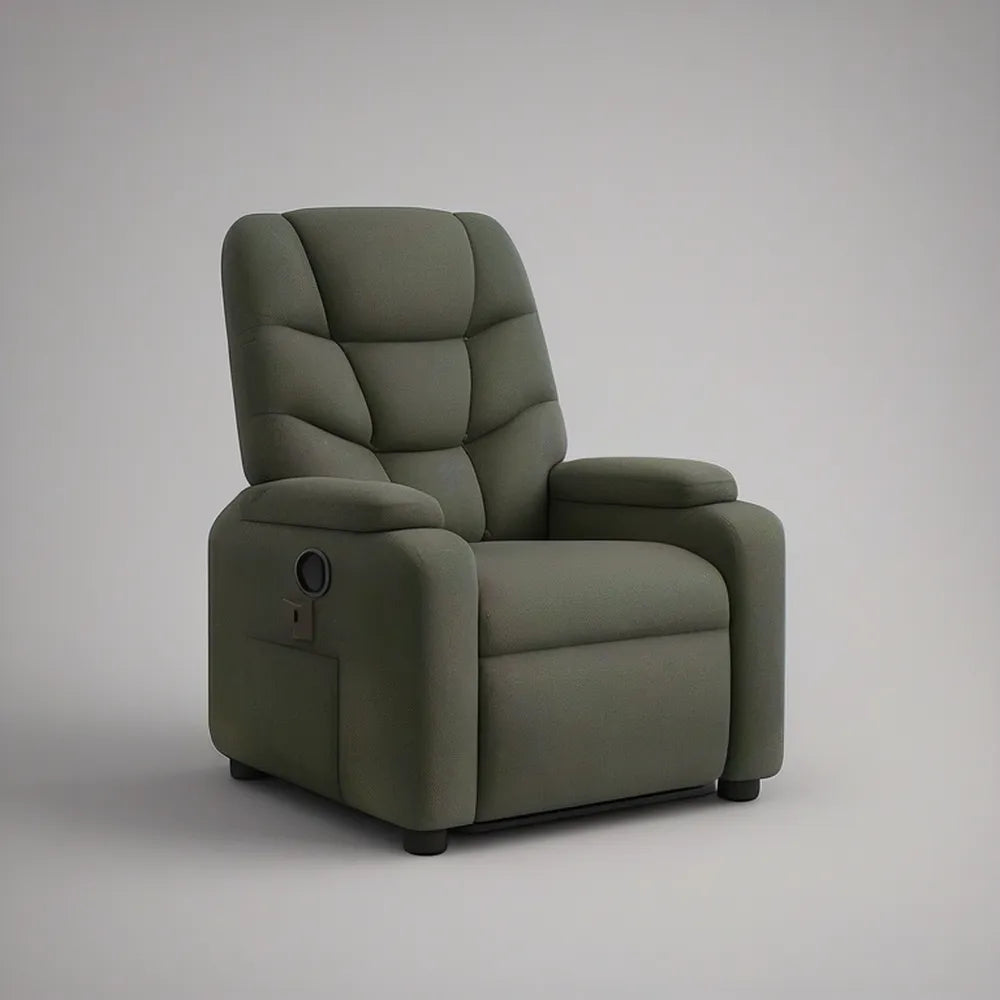 Olive Green Power Recliner with USB Port, 35 x 38 x 41 in