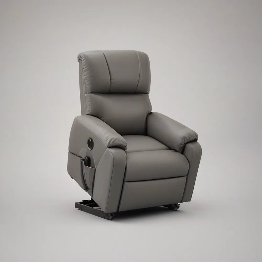 Gray PU Leather Manual Recliner with Footrest, 38 x 39 x 41 in