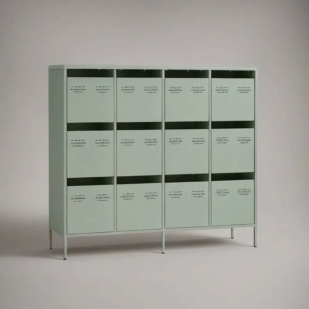 Mint Green Steel Storage Cabinet with 12 Doors, 120 x 40 x 140 cm