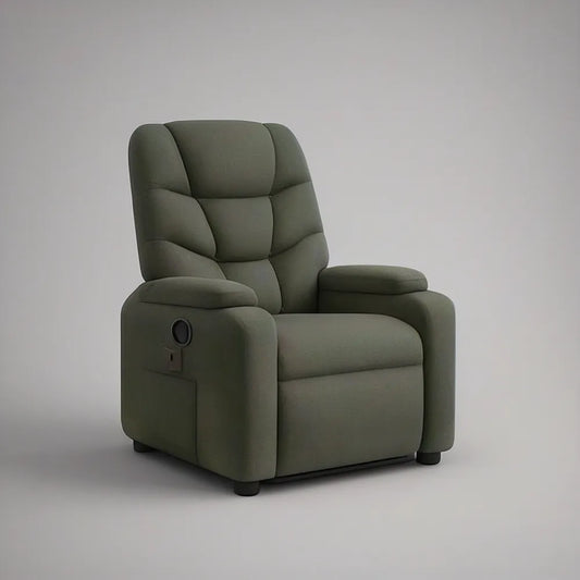 Olive Green Power Recliner with USB Port, 35 x 38 x 41 in