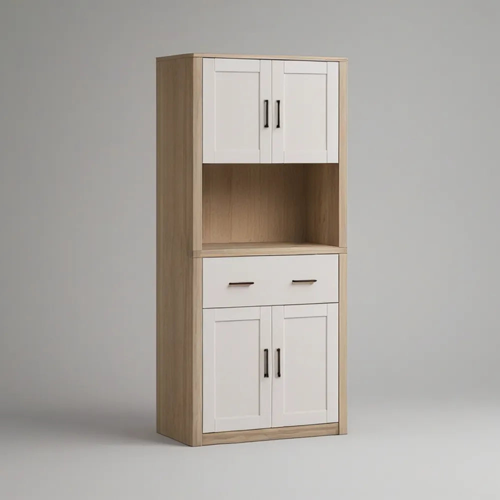Kitchen Pantry Cabinet, 31.5 x 15.7 x 70.9 in, White and Natural Oak