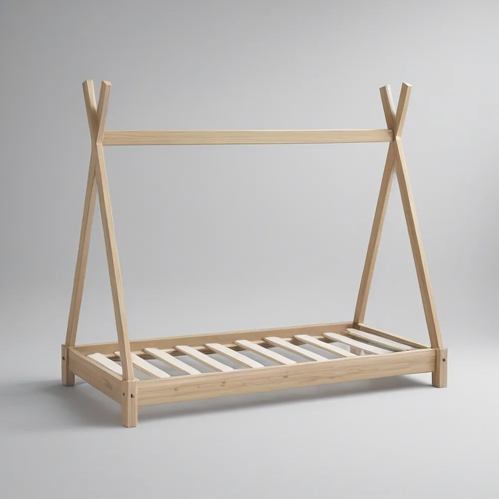 Natural Solid Pine Teepee-Style Kids Twin Bed, 78.0 x 41.7 x 62.2 in