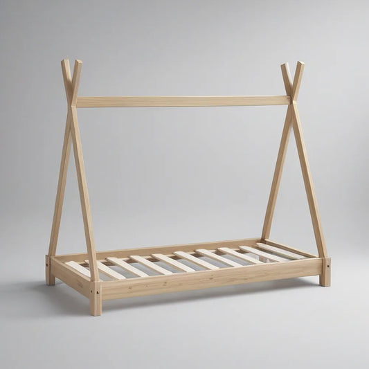 Natural Solid Pine Teepee-Style Kids Twin Bed, 78.0 x 41.7 x 62.2 in