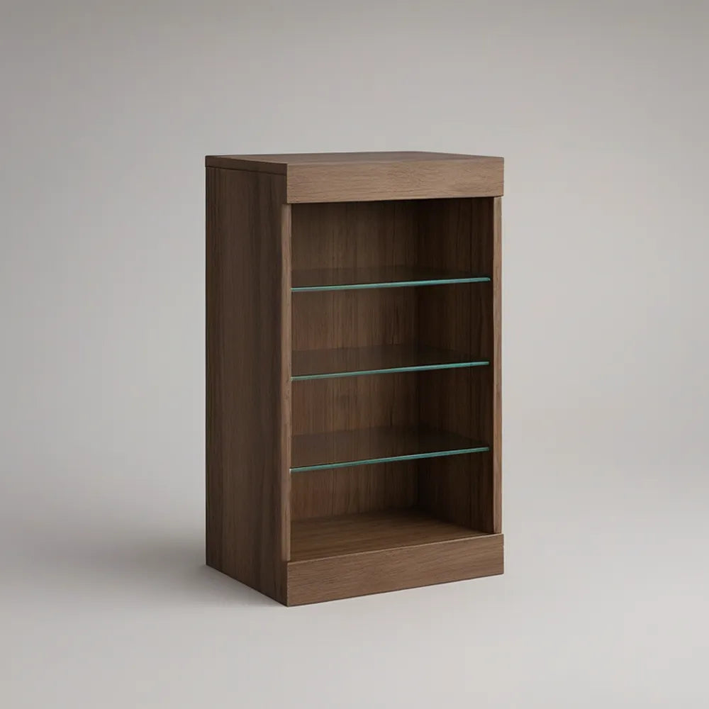 Walnut Brown Storage Cabinet with 3 Clear Tempered Glass Shelves, 80 x 40 x 120 cm