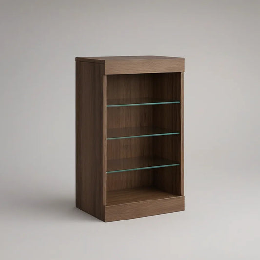 Walnut Brown Storage Cabinet with 3 Clear Tempered Glass Shelves, 80 x 40 x 120 cm