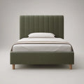 Queen Olive Green Upholstered Platform Bed Frame with Channel-Tufted Headboard, 65 x 85 x 47 in