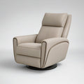 Beige PU Leather Swivel Armchair with Black Round Base, 33.5 x 35.4 x 40.6 in