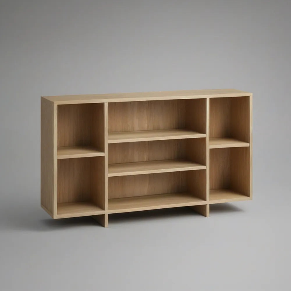 Light Oak Open Storage Cabinet, 59.1 in W x 15.7 in D x 31.5 in H, Engineered Wood