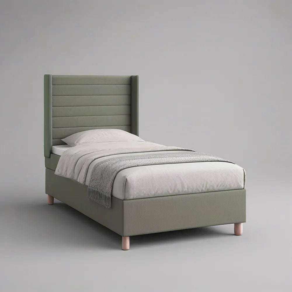 Twin Upholstered Platform Bed Frame with Channel-Tufted Headboard, Sage Green, 42 x 79 x 52 in
