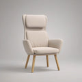 High-Back Armchair, 29.5 x 32.3 x 41.3 in, Polyester Upholstery, Solid Rubberwood Legs, Ivory/Natural