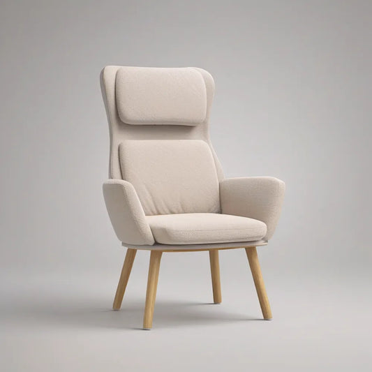 High-Back Armchair, 29.5 x 32.3 x 41.3 in, Polyester Upholstery, Solid Rubberwood Legs, Ivory/Natural