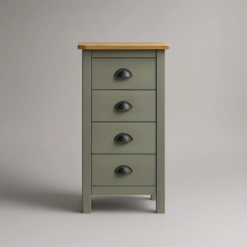Sage Green Solid Pine Wood 4-Drawer Storage Cabinet with Natural Wood Top, 45 x 35 x 100 cm