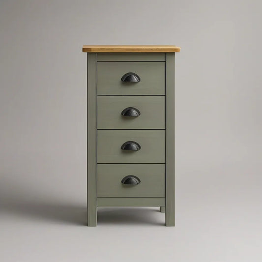 Sage Green Solid Pine Wood 4-Drawer Storage Cabinet with Natural Wood Top, 45 x 35 x 100 cm