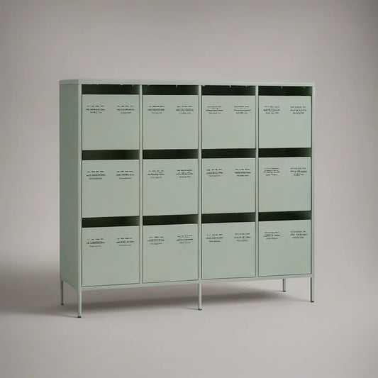 Mint Green Steel Storage Cabinet with 12 Doors, 120 x 40 x 140 cm