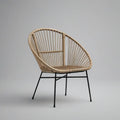 Natural Rattan Armchair with Black Powder-Coated Steel Legs, 29.5 x 27.6 x 32.3 in
