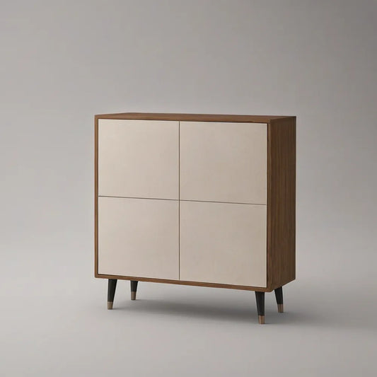 4-Door Storage Cabinet, 35.4 x 15.7 x 39.4 in, Walnut Brown and Cream