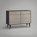 Mid-Century Modern Sideboard Storage Cabinet, 47.2 x 15.7 x 33.5 in, Light Oak, Black, Gold and Silver, 2 Drawers and 2 Doors