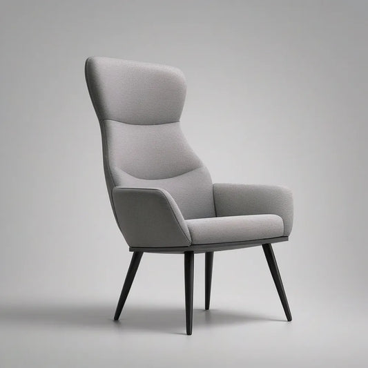 Light Gray Upholstered High-Back Armchair with Black Steel Legs, 28.3 x 31.5 x 43.3 in