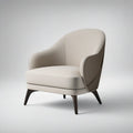 Cream Curved Upholstered Armchair with Dark Brown Wood Legs, 30.0 W x 32.0 D x 34.0 H in