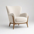Cream Bouclé Wingback Armchair with Natural Rubberwood Frame, 30 x 33 x 41 in