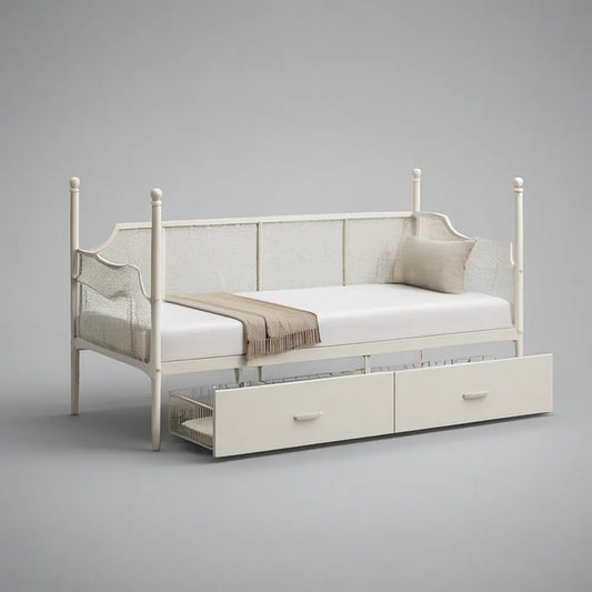 White Twin Metal Daybed Frame with Two Under-Bed Drawers, 78 x 41 x 43 in