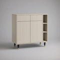 Cream Fluted Engineered Wood Storage Cabinet with Open Shelves, 120 x 40 x 120 cm